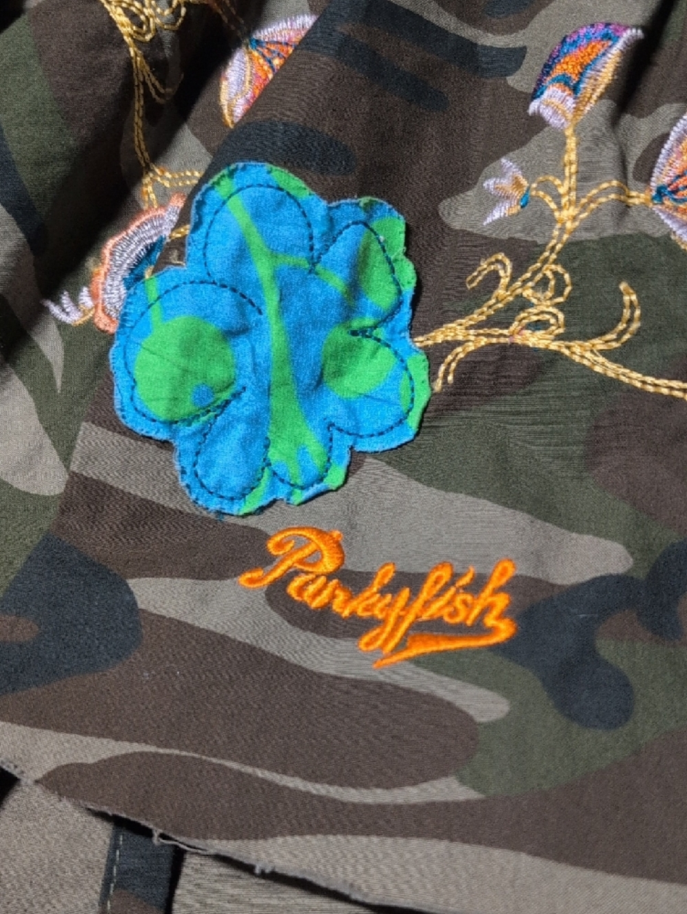 396- Women's Camouflage A-Line Skirt with Funky Embroidered Trim - Picture 5 of 8